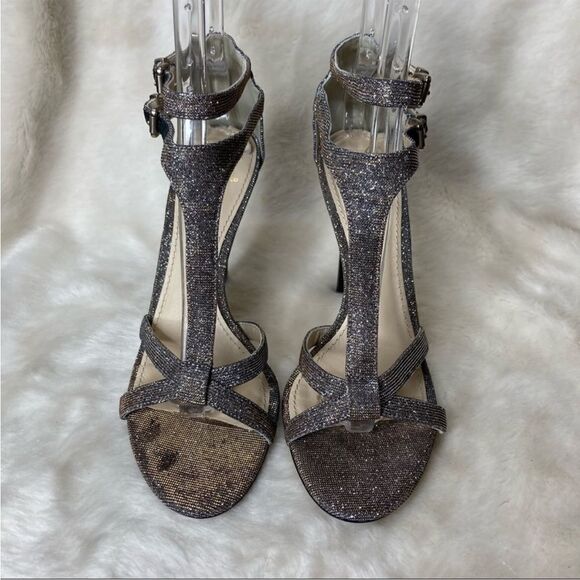 Brian Atwood Laetitia Glitter 4.5” Heels T-Strap Strappy Party Metallic 8 - Picture 7 of 12